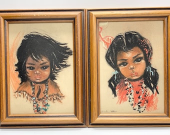 Framed Pastel Portraits - Indigenous Children - BC Artist Signed