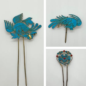 Kingfisher Feather Hair Pins - Antique - Qing Dynasty - Tian-tsui