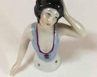 German Porcelain Half Doll / Pin Cushion Doll with BONUS!!!  Circa 1920s-30s