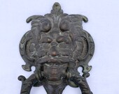 Antique Demon Dragon Lion Head ( ) Door Knocker - Cast Metal - great patina