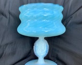RARE - Antique Venetian Hand Blown Glass Compote with Opalescent Cameo Medallion