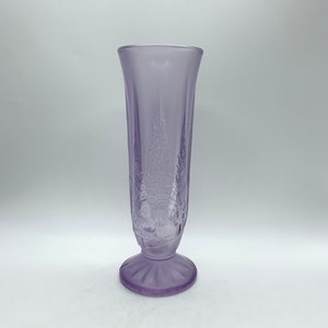 Pressed Glass Bud Vase - Tree Design Bud Vase - Purple / Mauve Glass Bud Vase