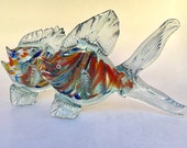 Murano style glass fish with multi-coloured bodies and clear fins - listing is for the pair