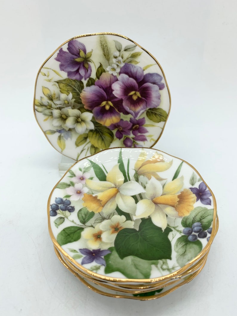 Five English Bone China Miniature Plates Floral Bouquets Etsy Canada