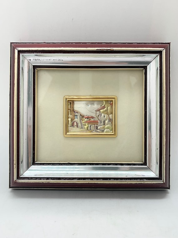 Italian 925 Silver Art - Tiny Damascene Style Silver Art - Framed