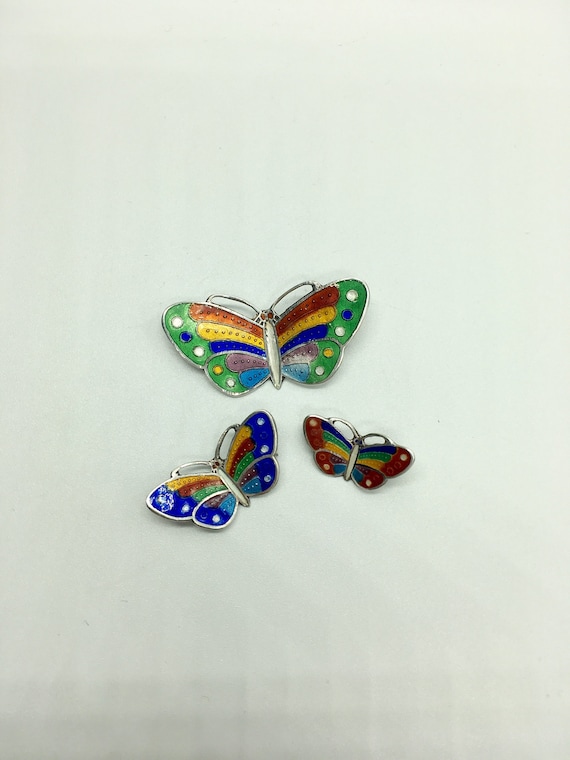 Butterfly Brooches - Trio of Sterling Silver and E