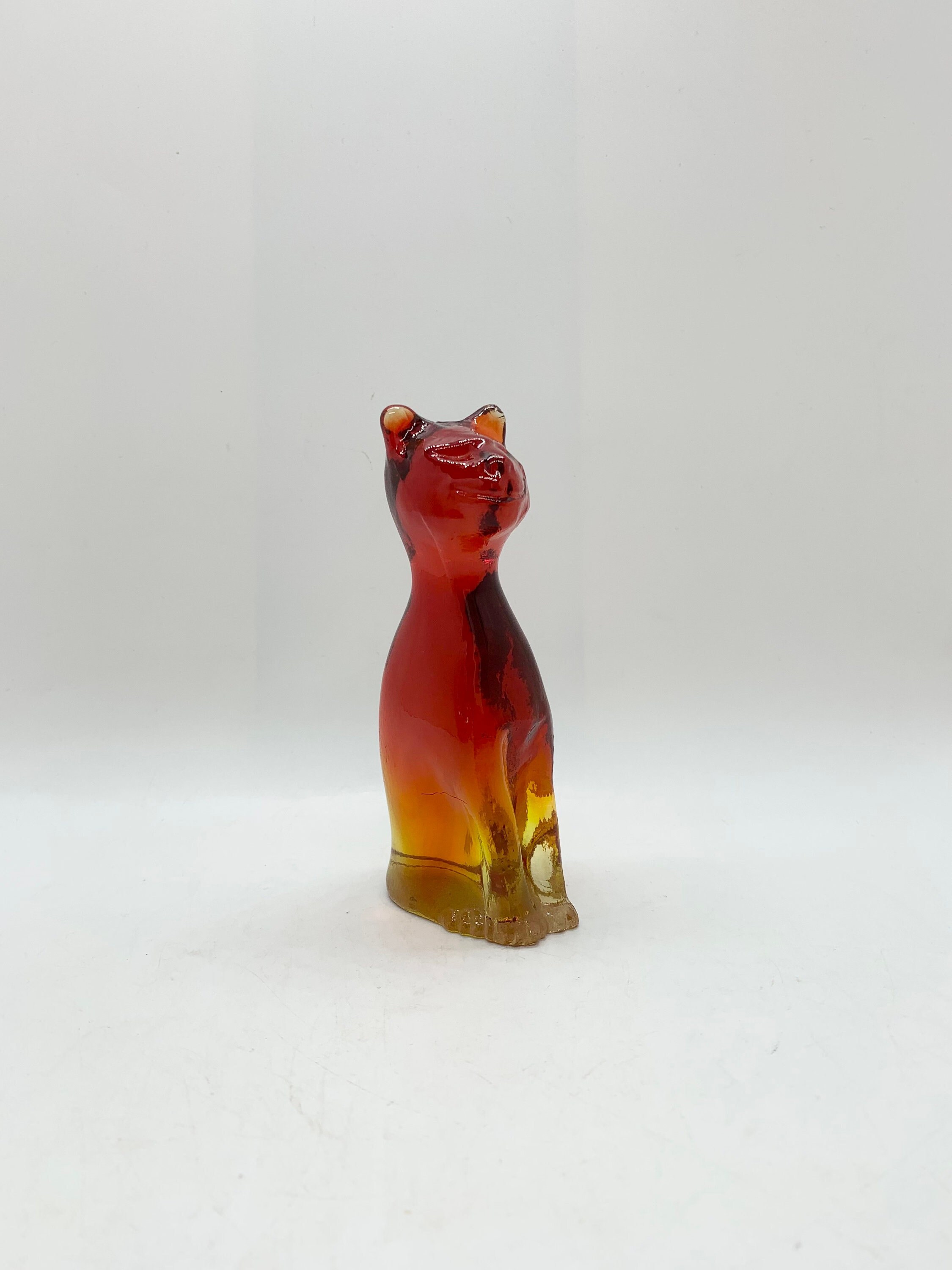 Kanawha - Smiling Cat - Art Glass Cat - Amberina Glass Cat
