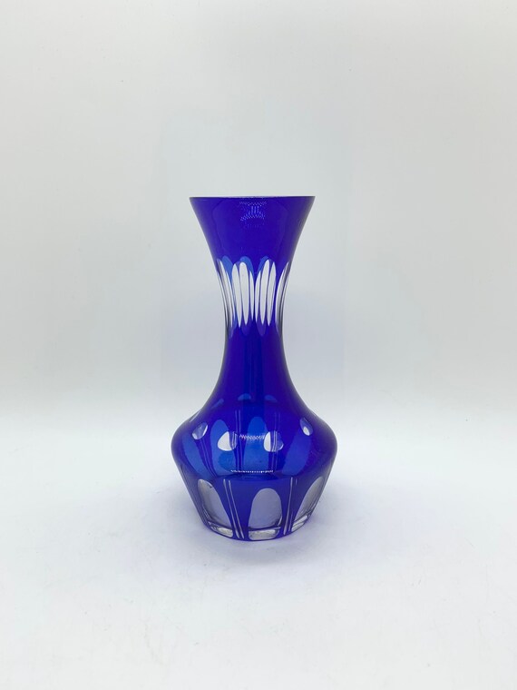 Encased Blue Cut to Clear Glass Bud Vase Small Vase With Etsy