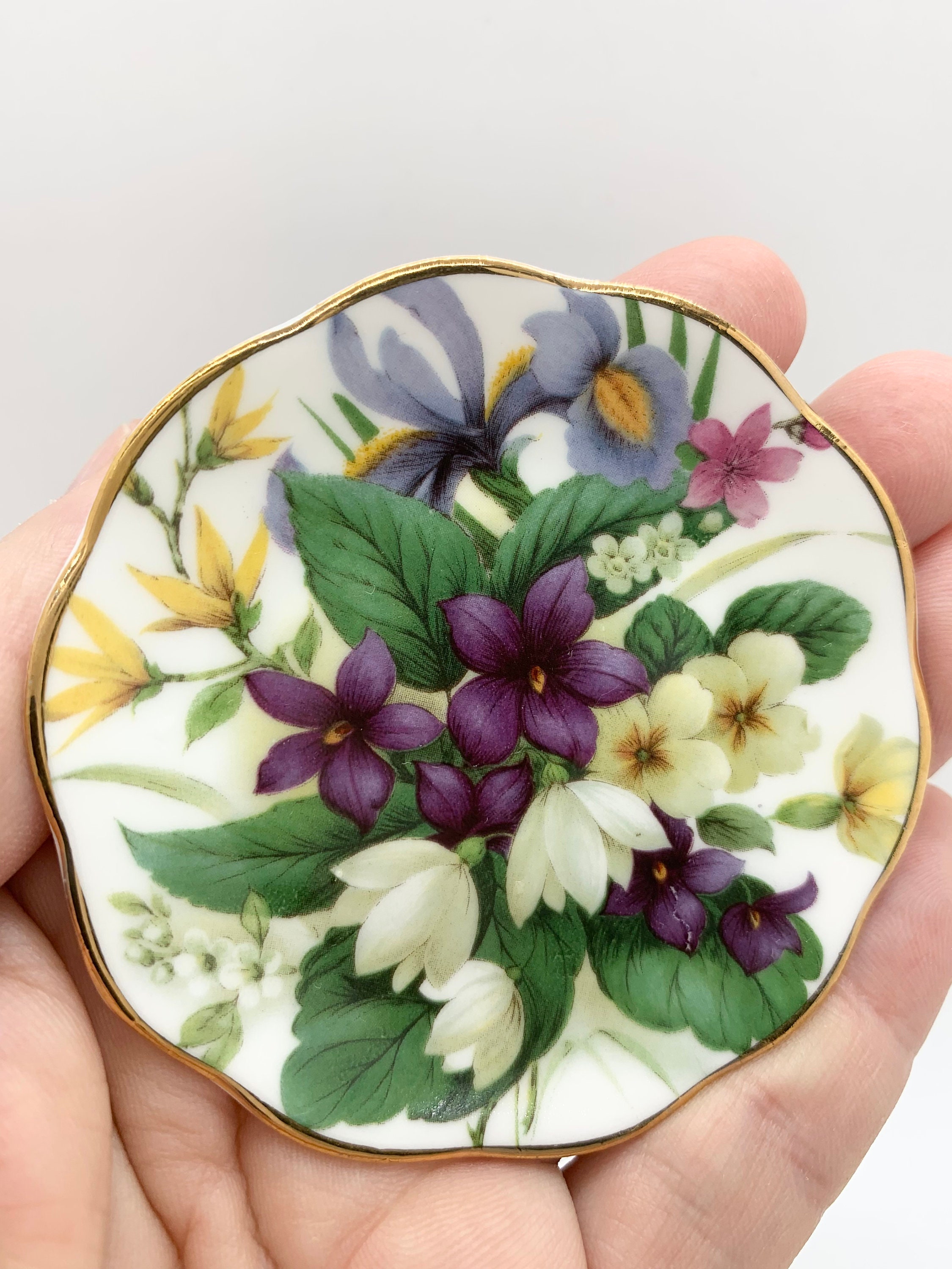 Five English Bone China Miniature Plates Floral Bouquets Etsy Canada