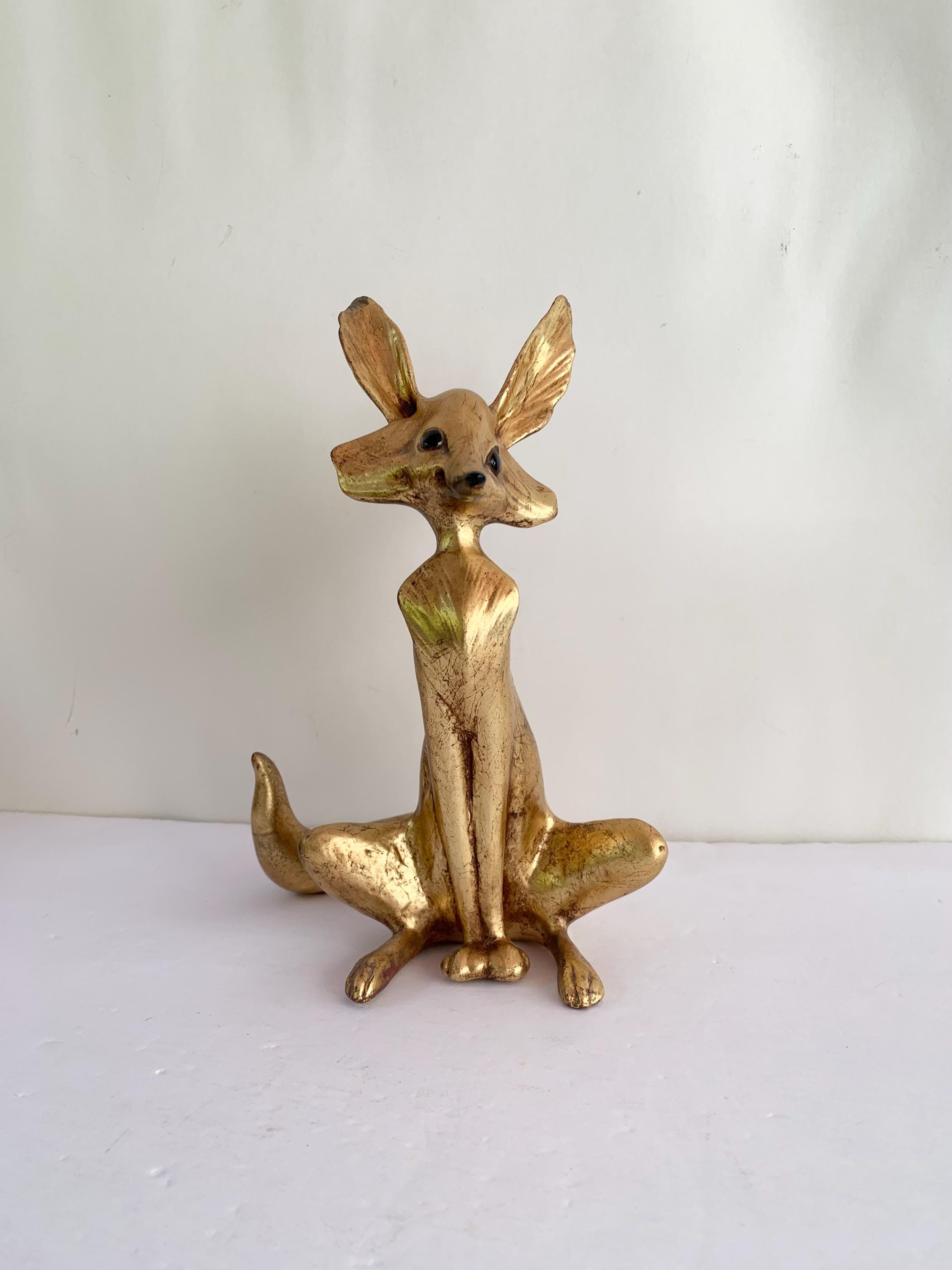 Anthony Freeman Mr. Fox Figurine - Gold Foiled or Gilded Ceramic - McFarlin Pottery of California - Signed Freeman 144