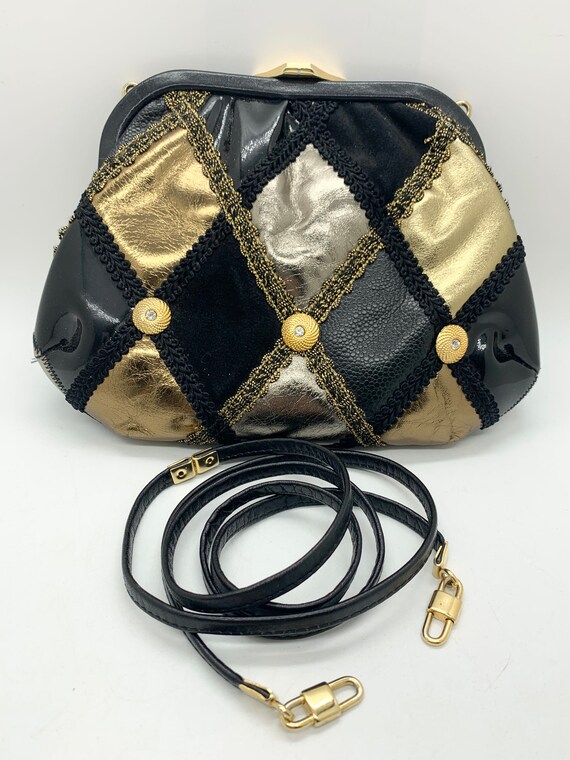 Jane Shilton Black, Gold and Silver Leather Eveni… - image 5