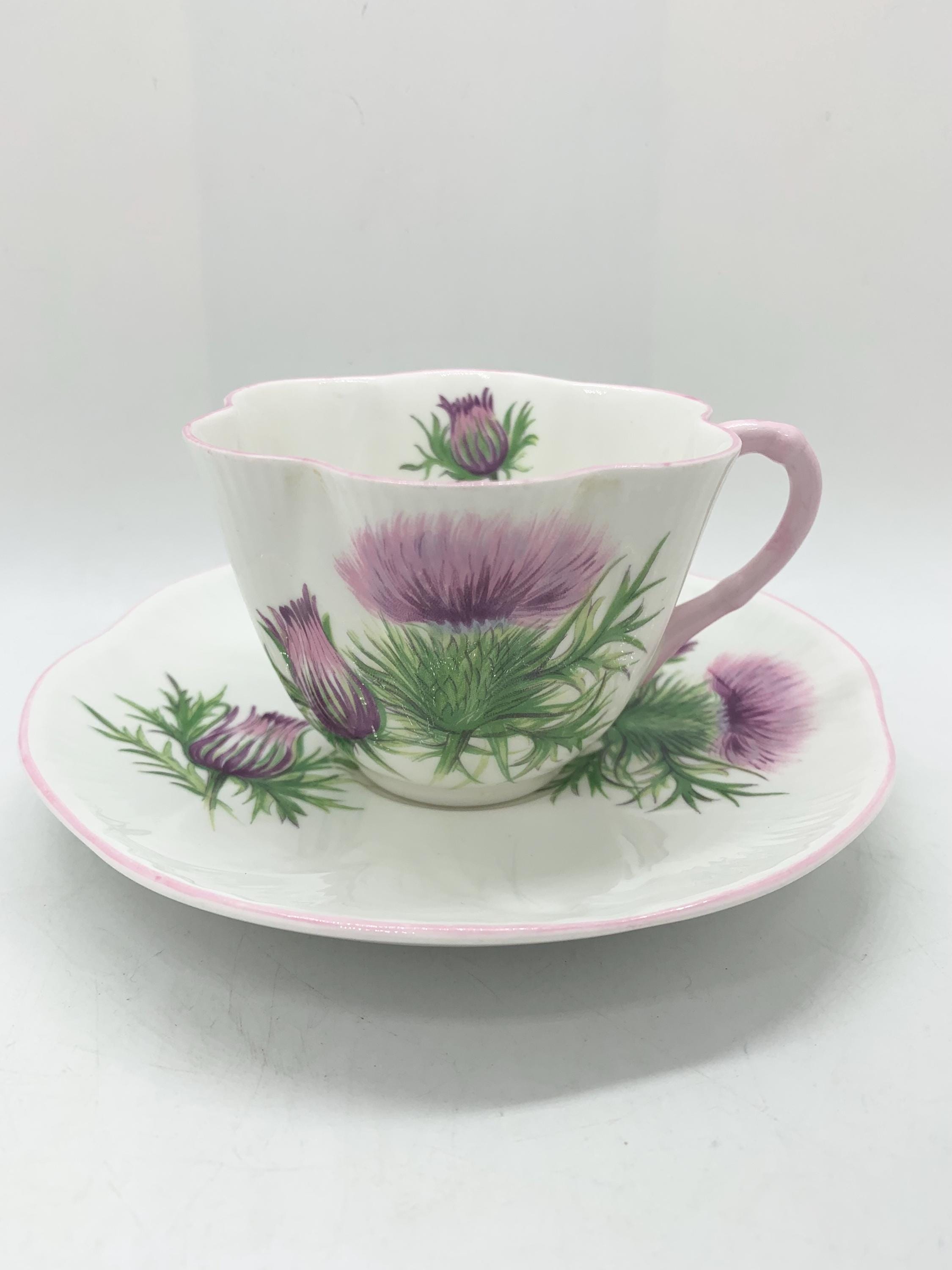 Shelley Fine Bone China - Tea Cup and Saucer - Thistle Pattern