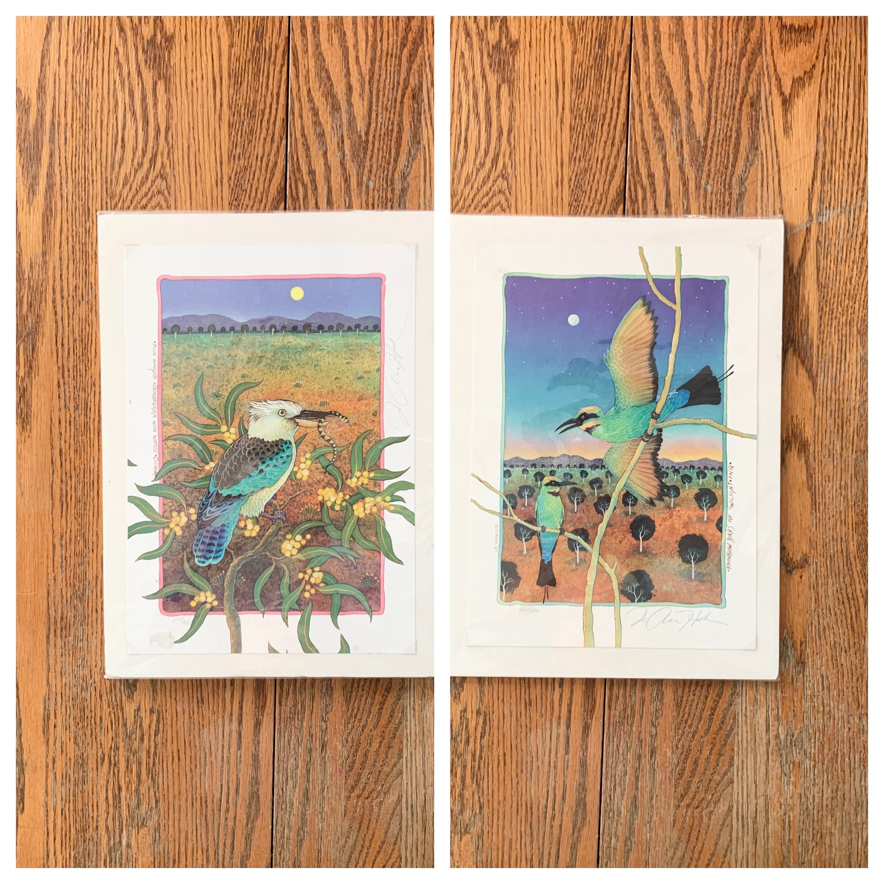 ジョアン・フックJOANNE HOOK 「CRIMSON ROSELLAS」 Pair of Jo Anne Hook Signed and Numbered Serigraphs