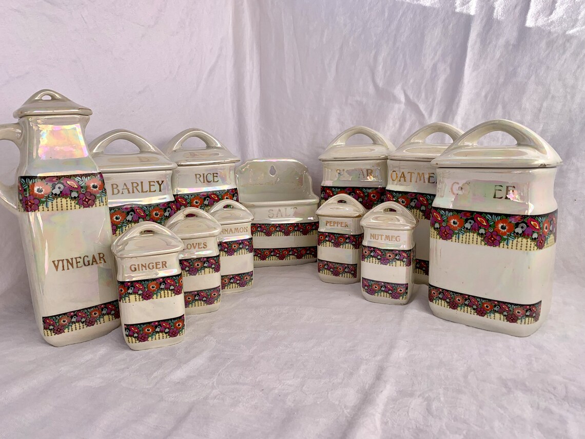 Antique Czechoslovakia Ceramic Canister Set Early 1900s Etsy