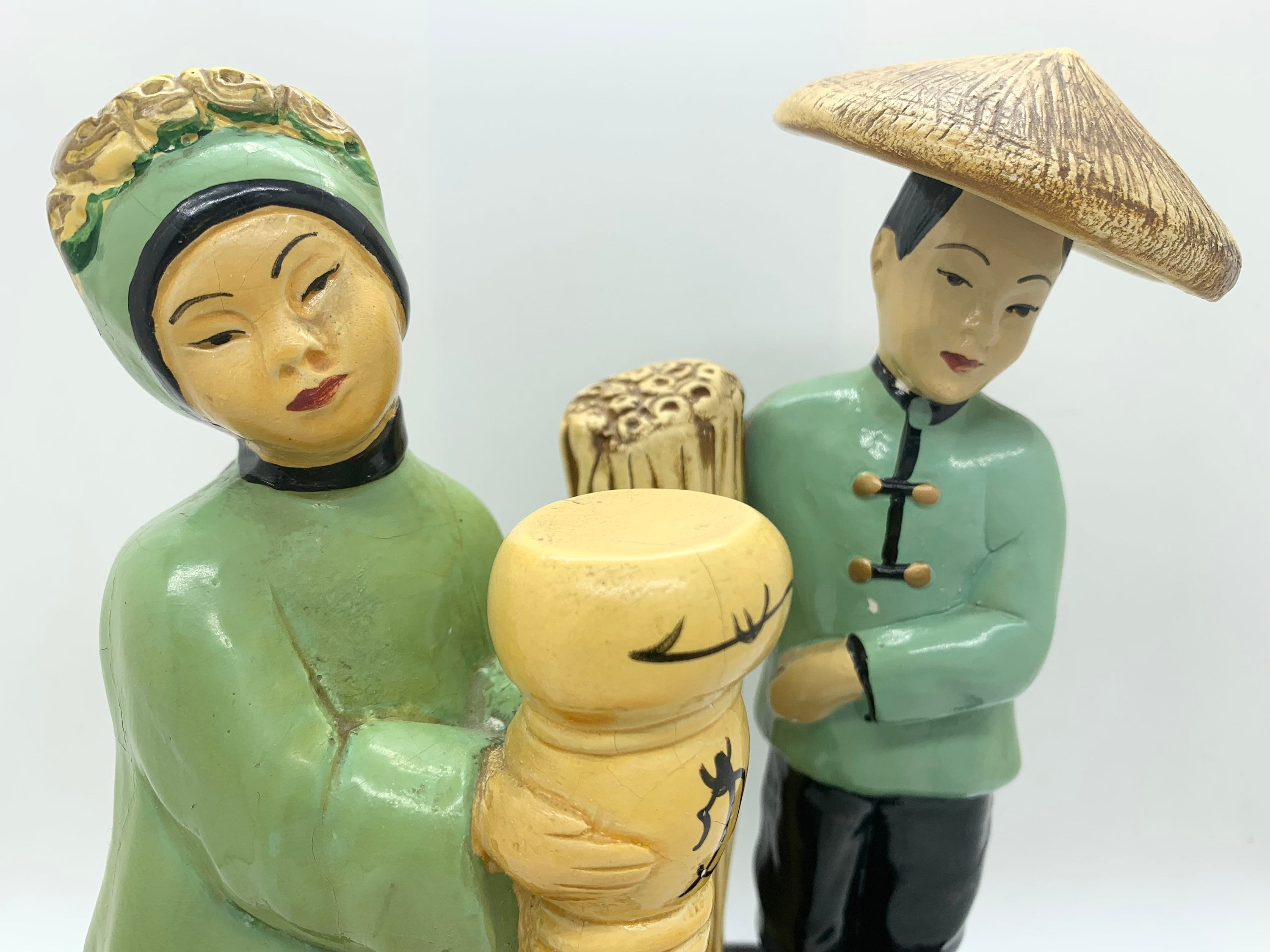 Asian Couple Figurines - Hand Painted Devon Ware by Kahane - Made
