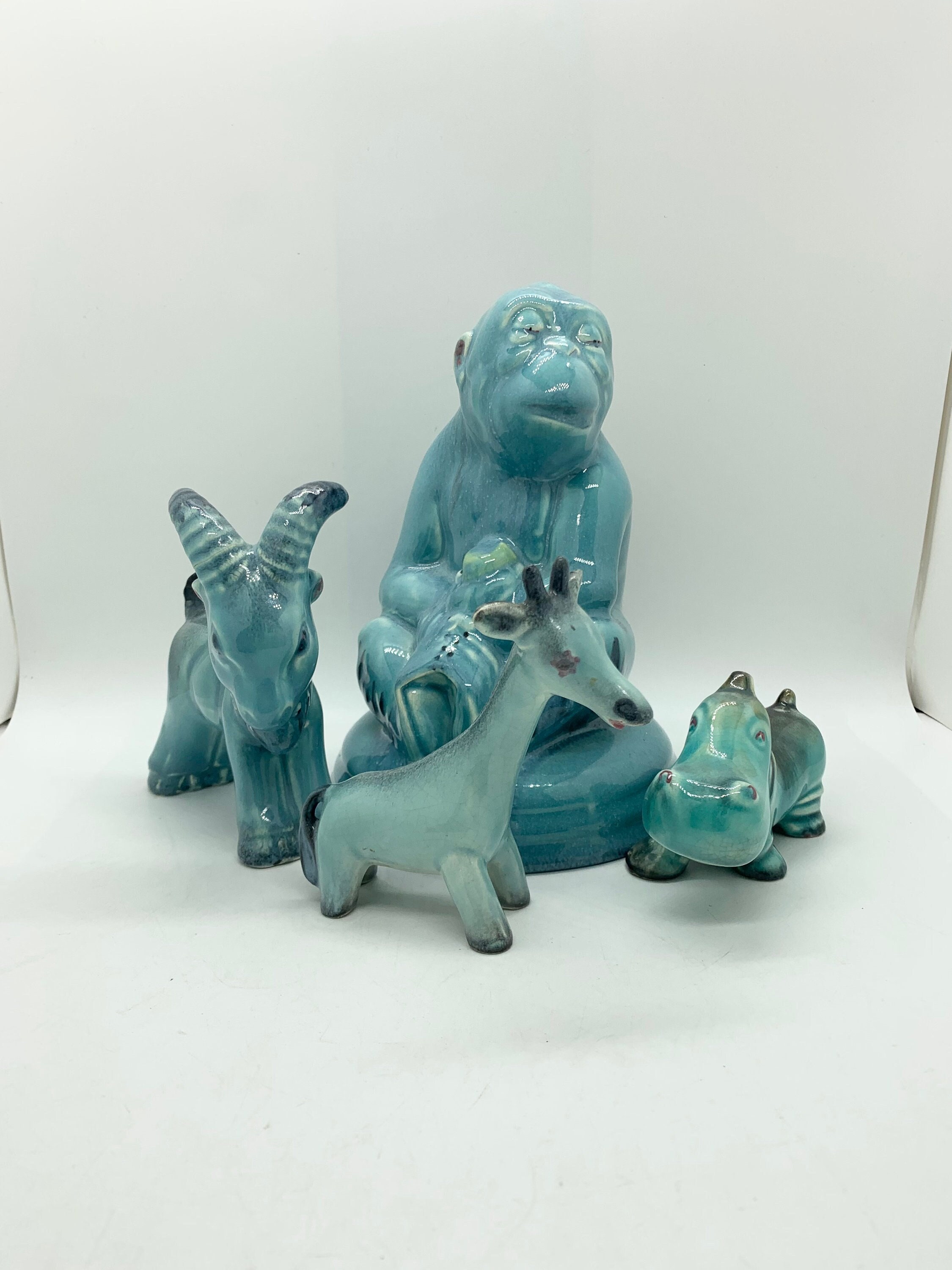 Warwick miniatures ミニチュア　動物　ピノキオ　アンティーク Beswick Blue Glaze Figures - Unmarked Beswick - Select From Monkey