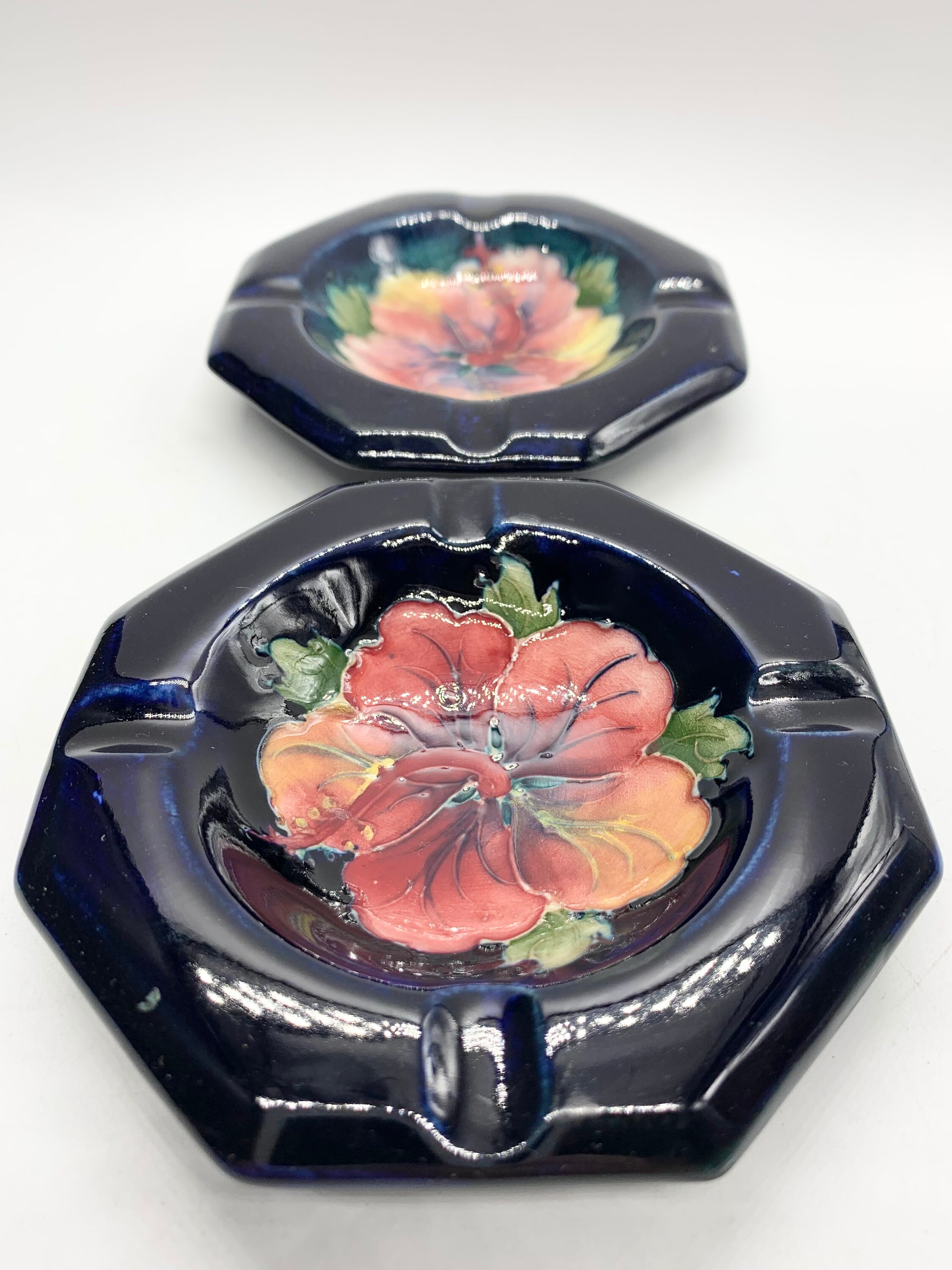 Pair of Moorcroft Hibiscus Ashtrays Cobalt Blue Individual Etsy