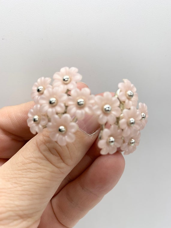 Coro - Pink Flower Earrings - Clip-on earrings - … - image 7