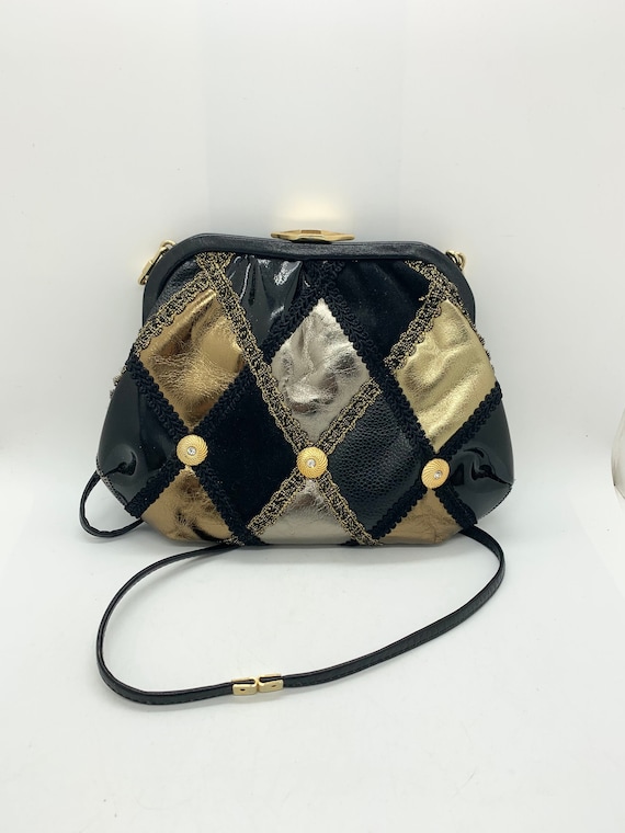 Jane Shilton Black, Gold and Silver Leather Eveni… - image 1