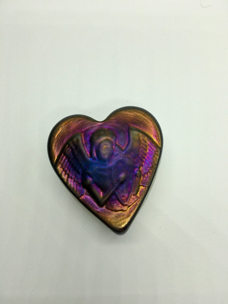 Robert Held Art Glass Rhag Heart Shaped Paperweight With Angel Valentine S Pick