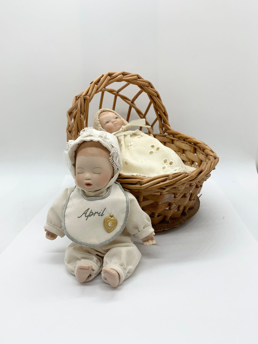 Pair of Porcelain Baby Dolls With Cradle and Clothes Doll Etsy