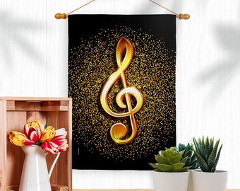 Gold Clef Music Garden Flag Outdoor Decorative Yard House Banner Double Sided-Readable Both Sides Made In USA