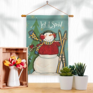 Let It Snow Snowman Winter Wonderland Garden Flag Outdoor Decorative Yard House Banner Double Sided-Readable Both Sides Made In USA