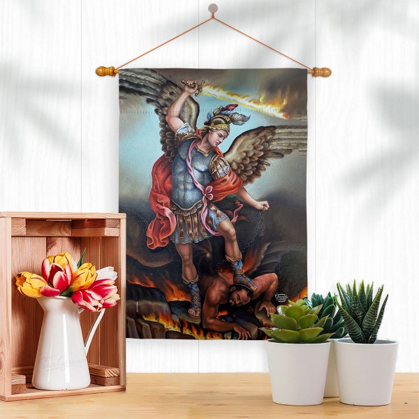 St. Michael Vanquishing Satan Faith Garden Flag Outdoor Decorative Yard House Banner Double Sided-Readable Both Sides Made In USA