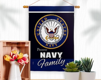 Navy Proudly Family Garden Flag Armed Forces USN United State Military Veteran Retire Official Yard House Banner Double-Sided Made in USA