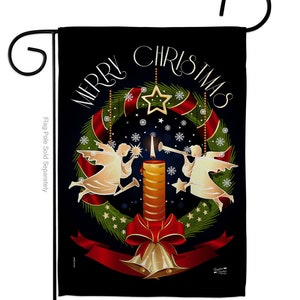 Angel Wreath Christmas Garden Flag Outdoor Decorative Yard House Banner Double Sided-Readable Both Sides Made In USA Garden Flag 13 X 18 Inches