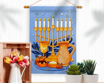 Gathering Hanukkah Hanukkah Garden Flag Outdoor Decorative Yard House Banner Double Sided-Readable Both Sides Made In USA
