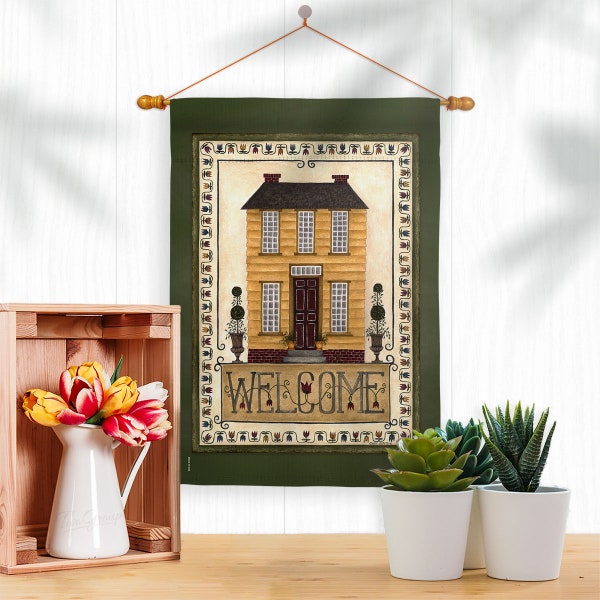Welcome Yellow House Primitive Garden Flag Outdoor Decorative Yard House Banner Double Sided-Readable Both Sides Made In USA