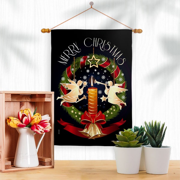 Angel Wreath Christmas Garden Flag Outdoor Decorative Yard House Banner Double Sided-Readable Both Sides Made In USA
