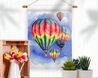 Summer Hot Air Balloon Garden Flag House Banner Double Sided-Readable Both Sides Made In USA