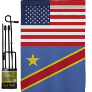 Democratic Republic of the Congo US Friendship Garden Flag Outdoor Decorative Yard House Banner Double Sided-Made In USA Flag w Metal Pole