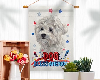 Patriotic Maltese Dog Garden Flag Outdoor Decorative Yard House Banner Double Sided-Readable Both Sides Made In USA