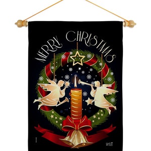Angel Wreath Christmas Garden Flag Outdoor Decorative Yard House Banner Double Sided-Readable Both Sides Made In USA Flag w Wood Dowel