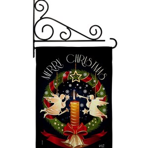 Angel Wreath Christmas Garden Flag Outdoor Decorative Yard House Banner Double Sided-Readable Both Sides Made In USA Flag w Metal Bracket
