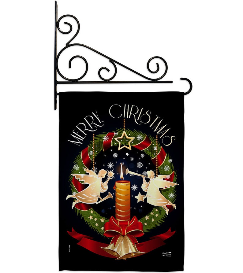 Angel Wreath Christmas Garden Flag Outdoor Decorative Yard House Banner Double Sided-Readable Both Sides Made In USA Flag w Metal Bracket