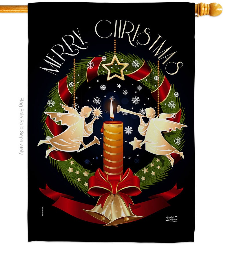 Angel Wreath Christmas Garden Flag Outdoor Decorative Yard House Banner Double Sided-Readable Both Sides Made In USA House Flag 28 X 40 Inches