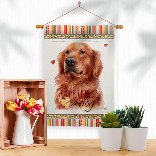 Red Golden Retriever Happiness Garden Flag House Banner Double Sided-Readable Both Sides Made In USA