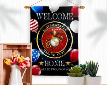 Welcome Home Marine Corp Garden Flag Outdoor Decorative Yard House Banner Double Sided-Readable Both Sides Made In USA