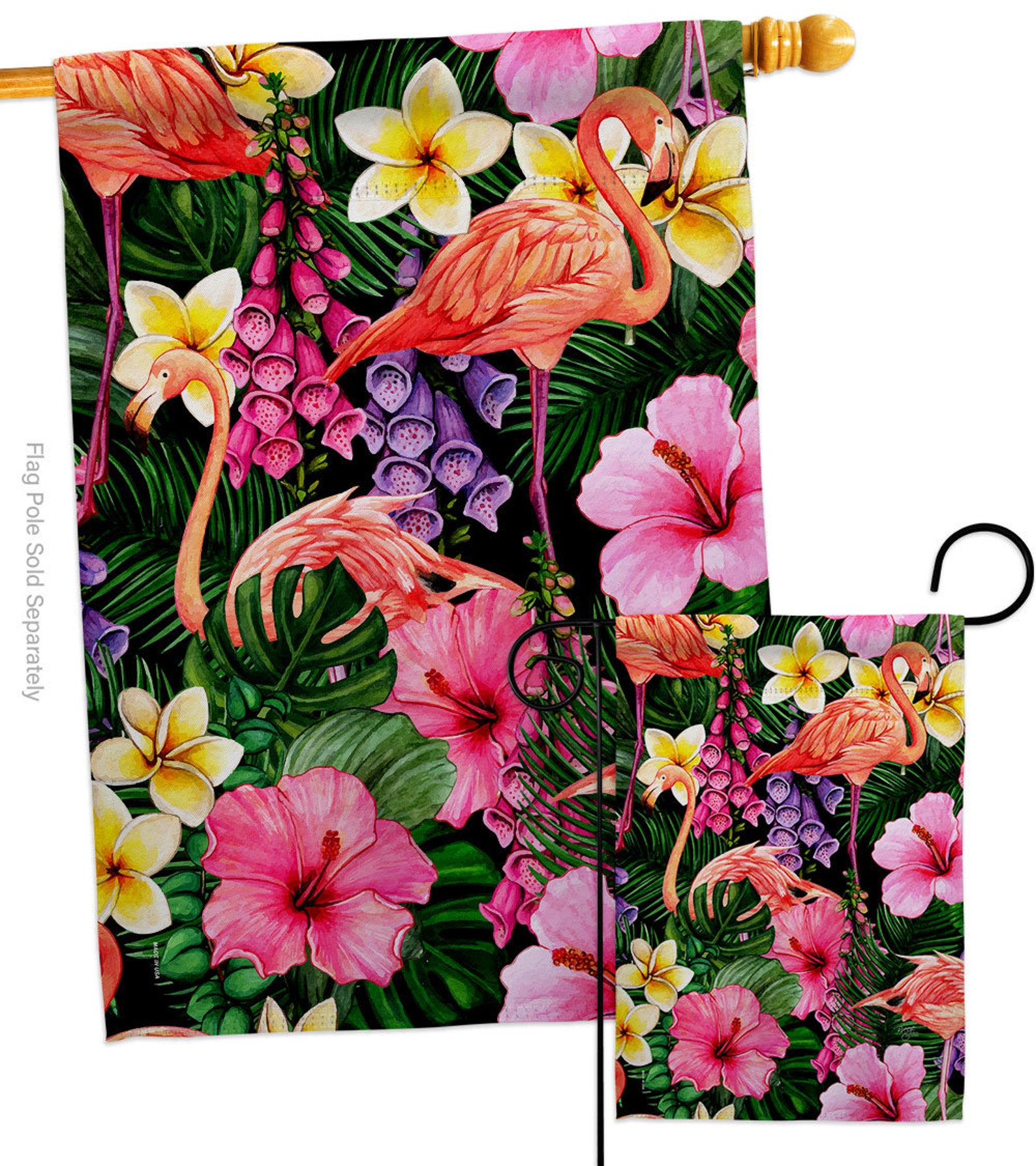 Hibiscus Flamingo Birds Garden Flag Outdoor Decorative Yard Etsy
