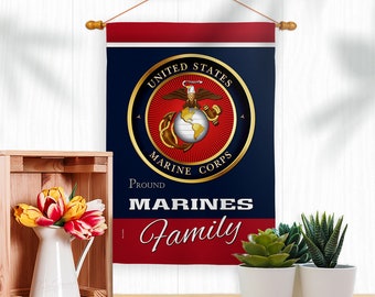 Marines Proudly Family Garden Flag Armed Forces USMC Semper Fi United State Military Veteran Double-Sided Made In USA 13 X 18.5 inch