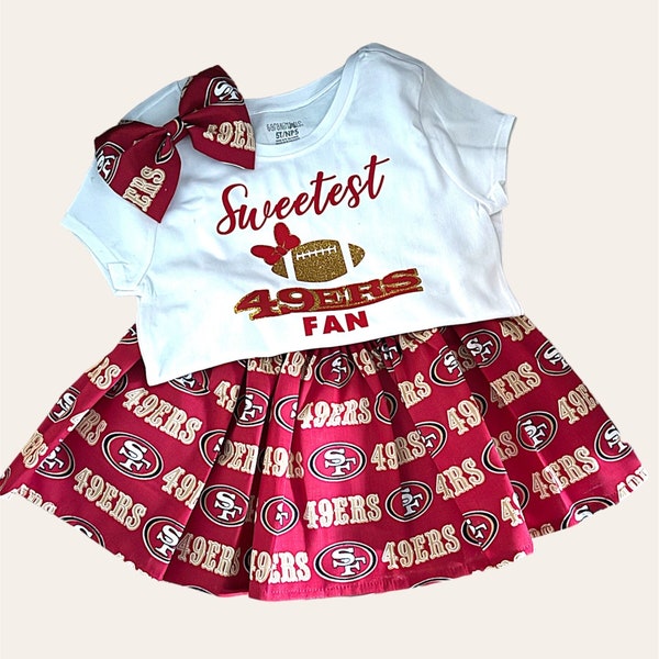 49ers baby gift, 49ers girl outfit, girls San Francisco football set, 49ers fan gear, game day outfit, baby shirt, gift, hair bow