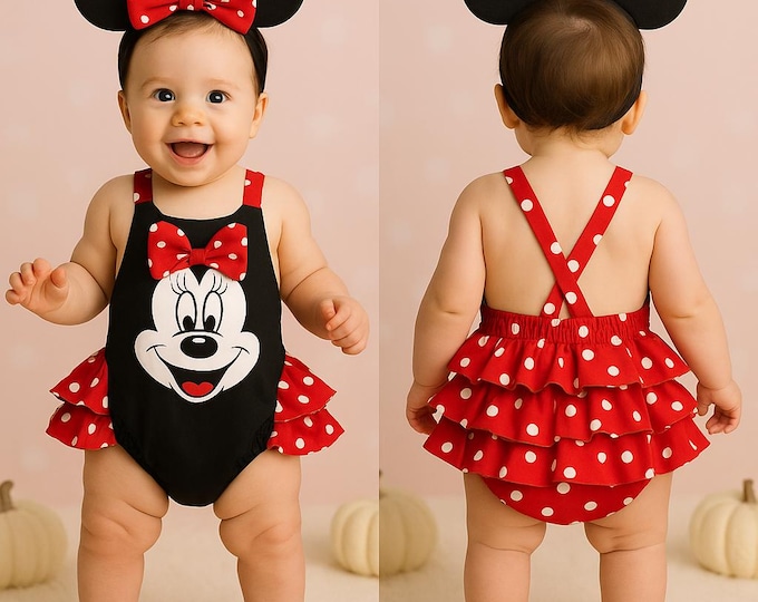 Featured listing image: Magical Mouse Baby Romper: Red Polka Dot Birthday Outfit