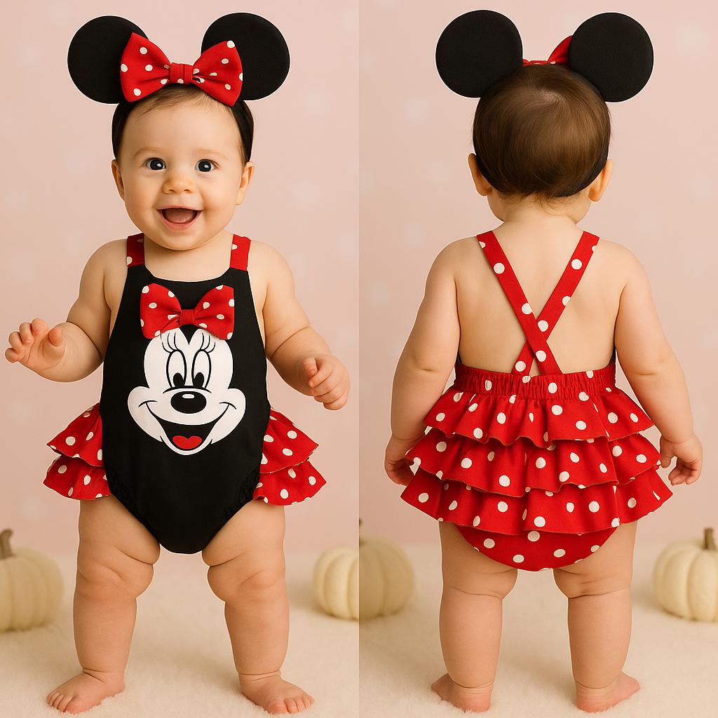 Magical Mouse Baby Romper | Red Polka Dot Birthday Outfit | Girl Cake Smash Bodysuit | Infant Park Trip Costume