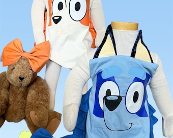 Bluey & Bingo Rompers Handmade, Kids Jumpsuits, Character Inspired, Custom Baby Outfits, Unique Toddler Clothes, Birthday outfit, first pic
