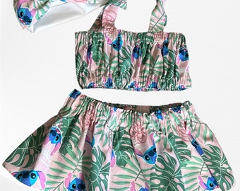 Luau baby Hawaiian outfit, hula outfit, toddler skirt hula, kids outfit Hawaiian, hula crop top