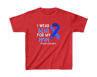 Dia-Be-Tees Diabetes Awareness I wear Blue for my MOM Kids Heavy Cotton Tee